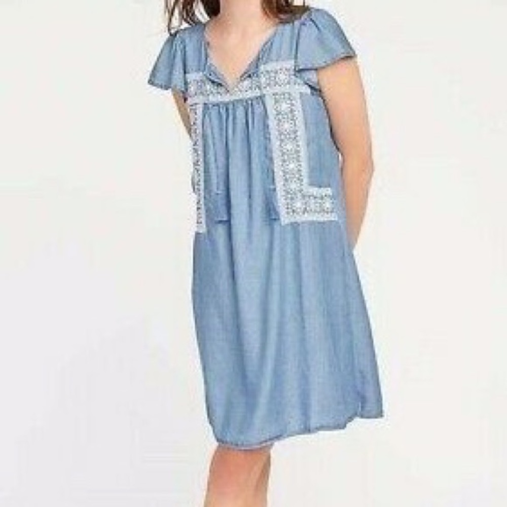 Old Navy chambray flutter sleeve embroidered dress